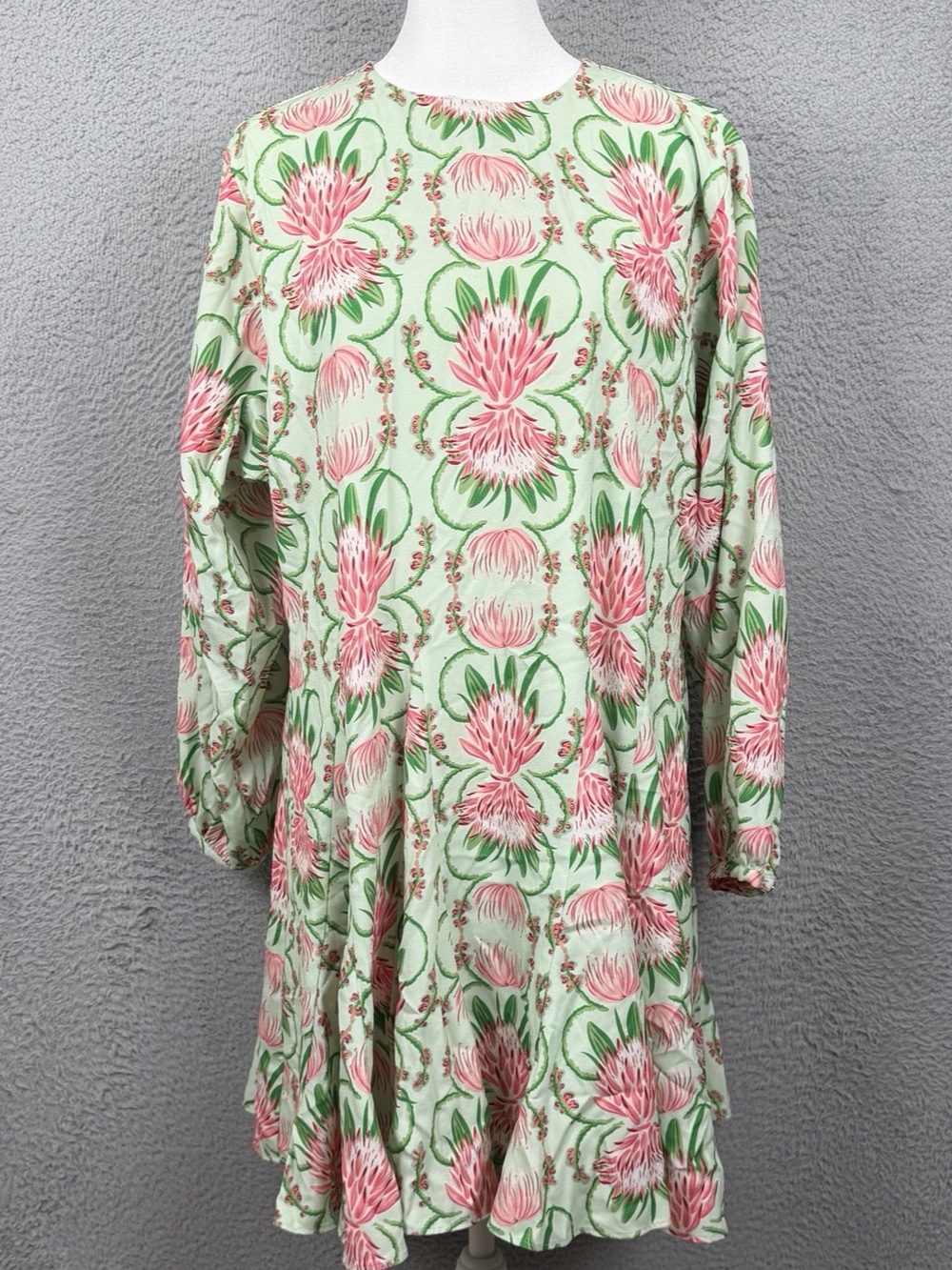 Emily McCarthy Swing Dress Womens Small Green Floral Printed Preppy Casual